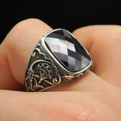 BLACK ONYX RING FOR MEN IN 925 SILVER