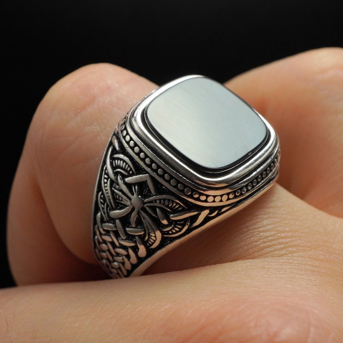 BLACK ONYX 925 STERLING SILVER HANDMADE RING FOR MEN