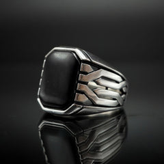 ONYX BLACK RING FOR MEN IN SILVER