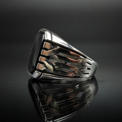 ONYX BLACK RING FOR MEN IN SILVER