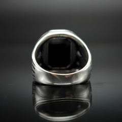 ONYX BLACK RING FOR MEN IN SILVER