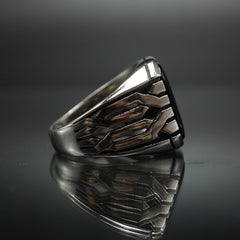 ONYX BLACK RING FOR MEN IN SILVER