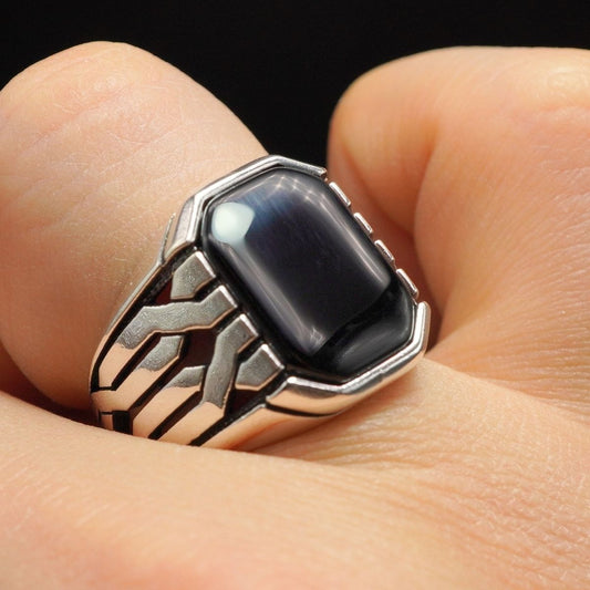 ONYX BLACK RING FOR MEN IN SILVER