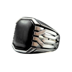 ONYX BLACK RING FOR MEN IN SILVER