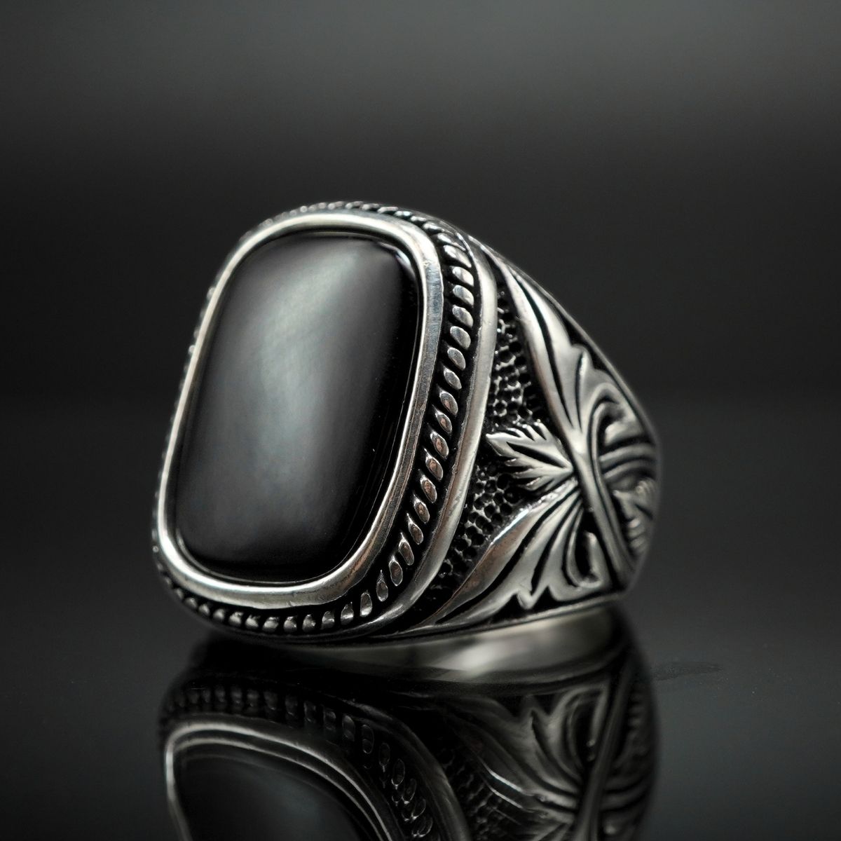 ONYX SILVER HANDMADE RING FOR MEN 