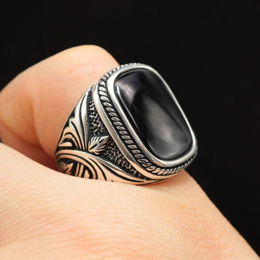 ONYX GEMSTONE 925 STERLING SILVER RING FOR MEN