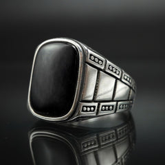 CLASSIC BLACK 925 SILVER HANDMADE RING FOR MEN