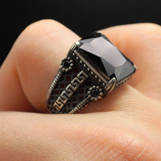 BLACK ONYX GEMSTONE 925 STERLING SILVER RING FOR MEN