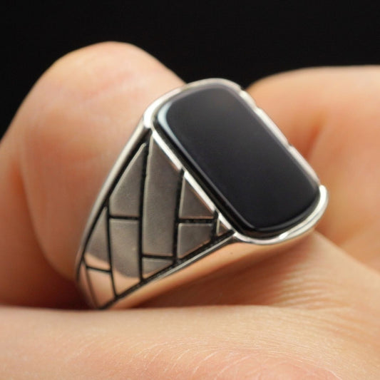 BLACK ONYX GEMSTONE 925 STERLING SILVER RING FOR MEN