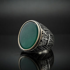 GREEN AGATE GEMSTONE RING FOR MEN IN 925 SILVER