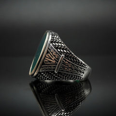 GREEN AGATE GEMSTONE RING FOR MEN IN 925 SILVER