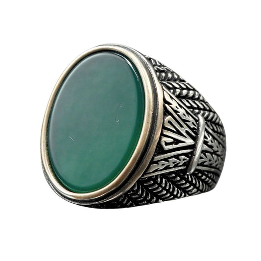 GREEN AGATE GEMSTONE RING FOR MEN IN 925 SILVER