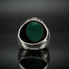 GREEN AGATE GEMSTONE RING FOR MEN IN 925 SILVER