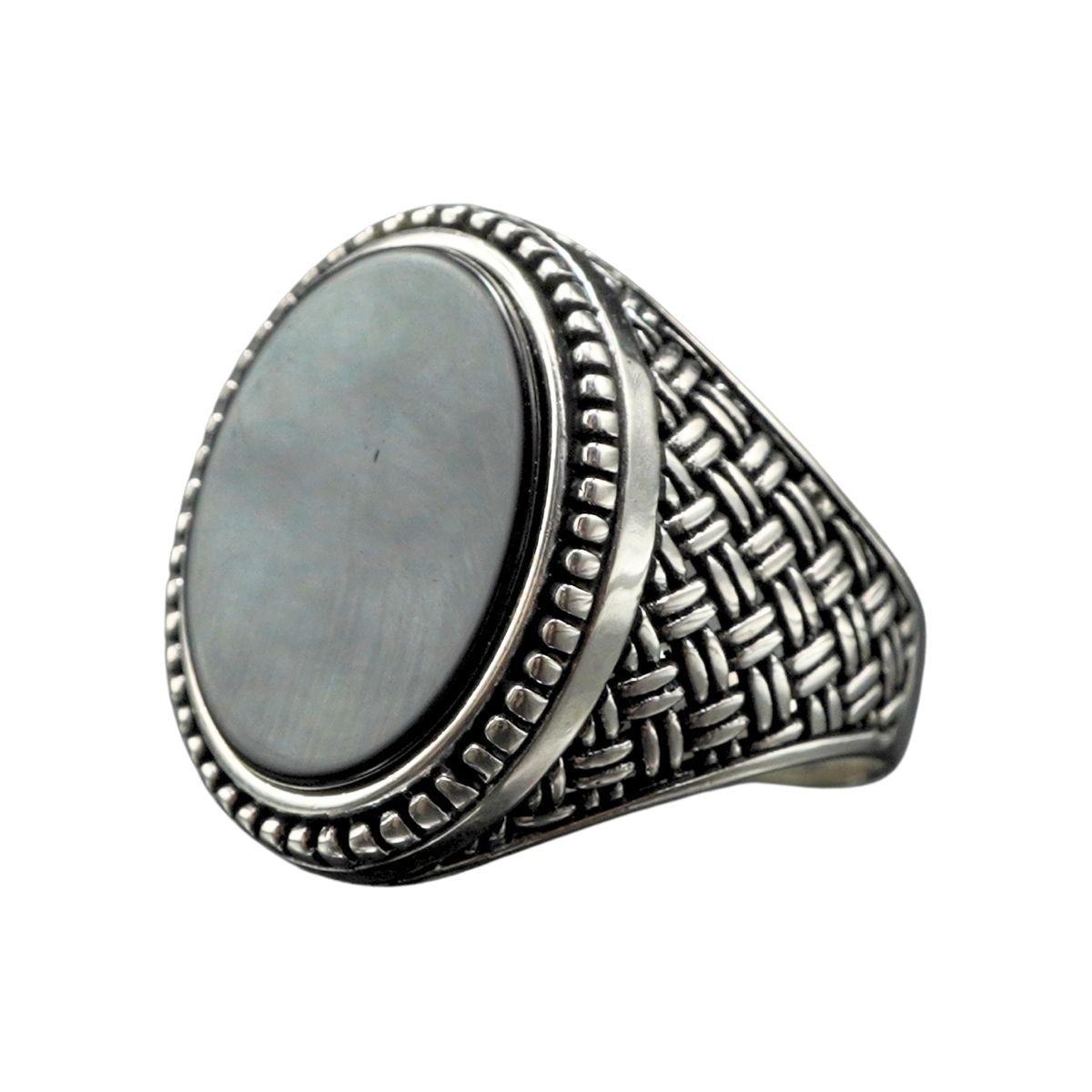OVAL BLACK ONYX RING FOR MEN IN SILVER