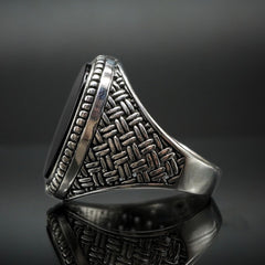 OVAL BLACK ONYX RING FOR MEN IN SILVER