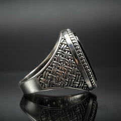 OVAL BLACK ONYX RING FOR MEN IN SILVER