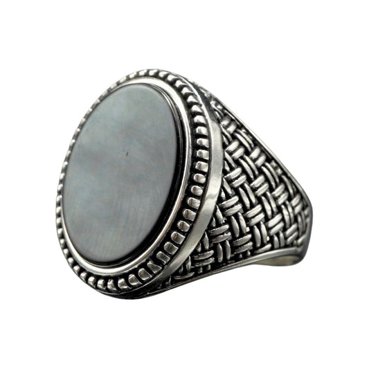 OVAL BLACK ONYX RING FOR MEN IN SILVER