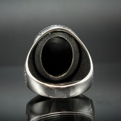 OVAL BLACK ONYX RING FOR MEN IN SILVER
