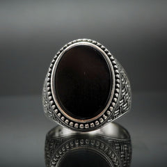 OVAL BLACK ONYX RING FOR MEN IN SILVER
