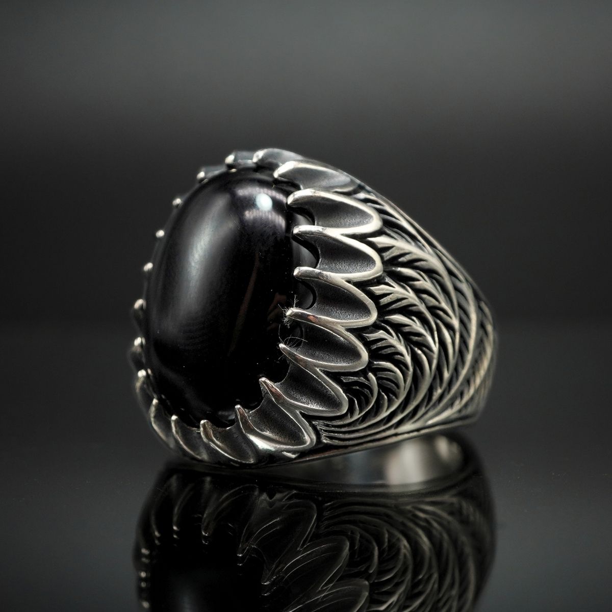 SILVER MEN RING IN BLACK ONYX STONE