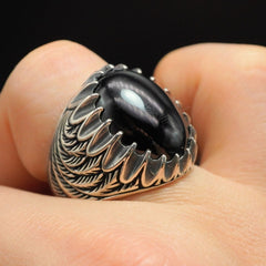 MEN SILVER RING IN BLACK ONYX