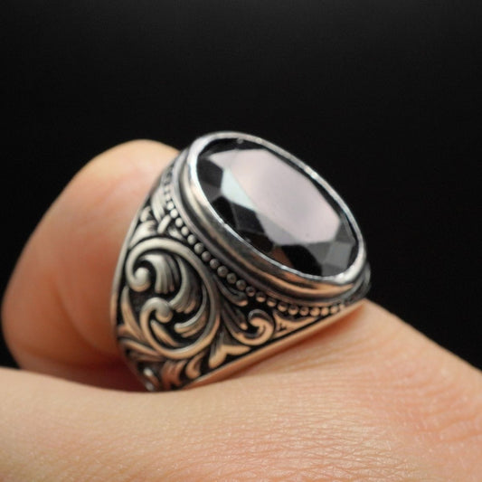 BLACK RING FOR MEN IN 925 STERLING SILVER - FROM TURKEY