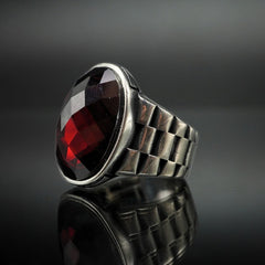 RED RUBY CLASSIC RING FOR MEN IN 925 SILVER