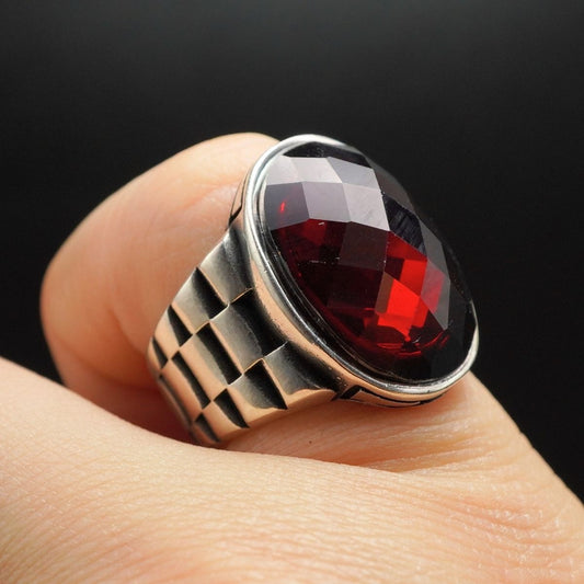RUBY GEMSTONE 925 STERLING SILVER RING FOR MEN