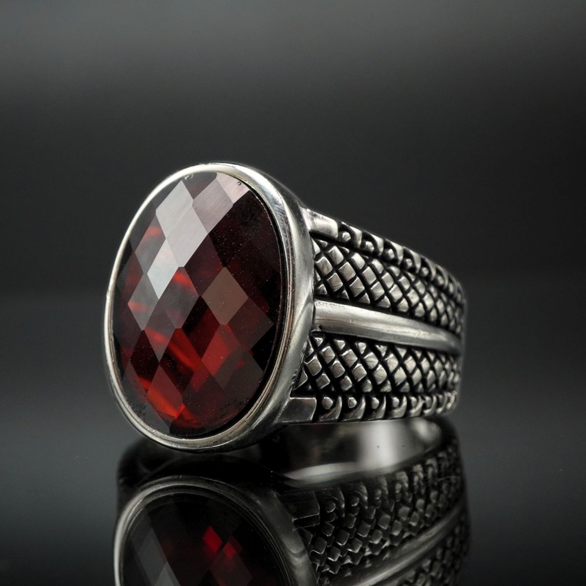 OVAL BRED RUBY GEMSTONE 925 STERLING SILVER RING FOR MEN