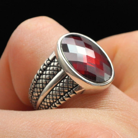 OVAL RED RUBY GEMSTONE FOR MEN IN SILVER