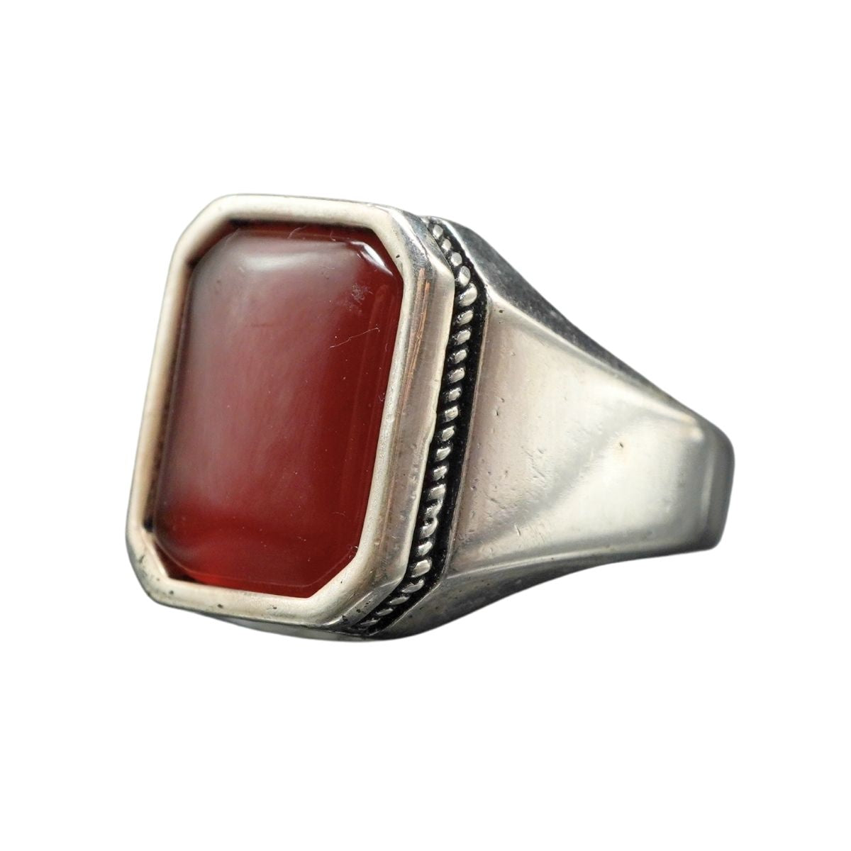 MINIMALIST PINKY SILVER RING FOR MEN IN AGATE