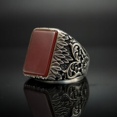 HANDMADE 925 STERLING SILVER RED AGATE GEMSTONE RING