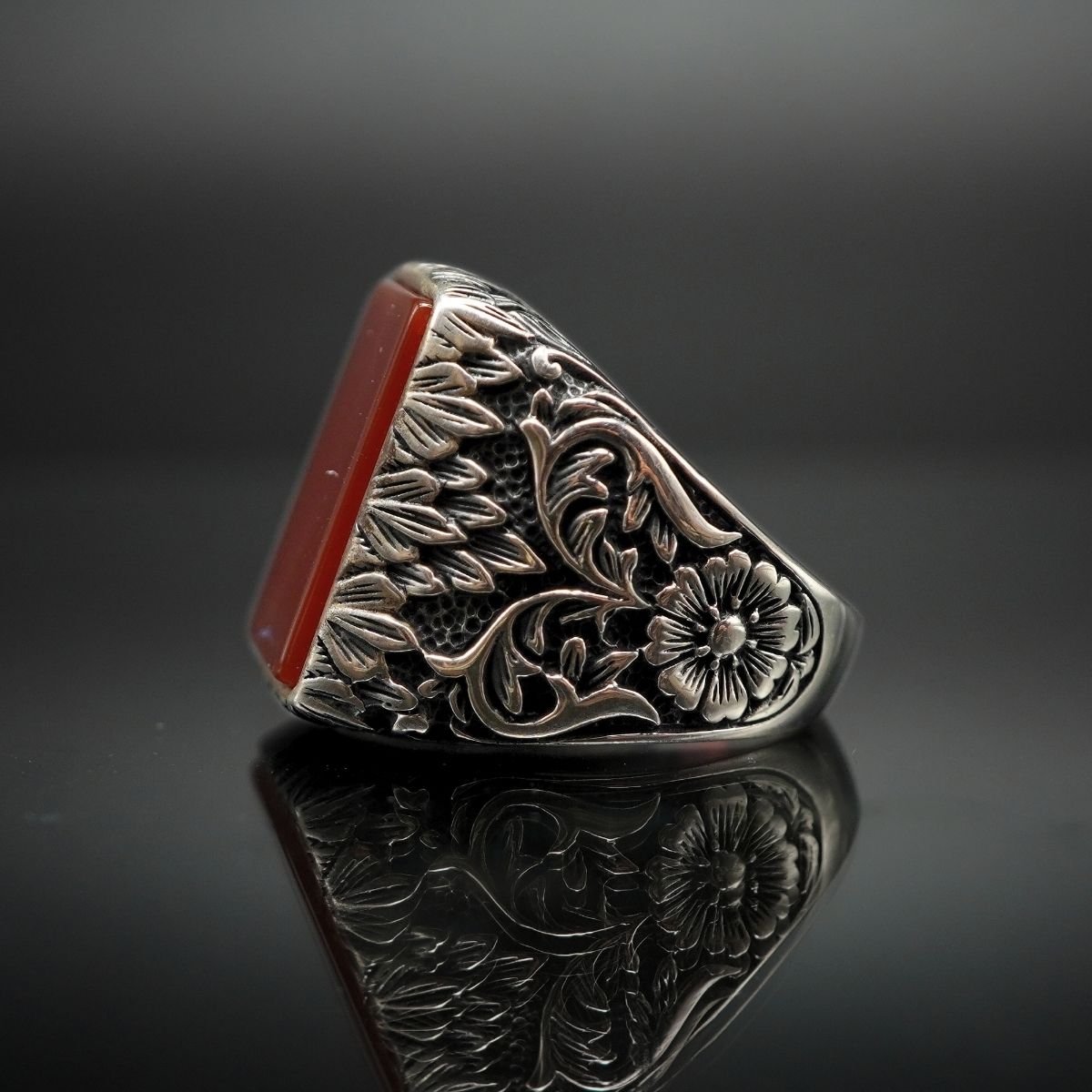 HANDMADE 925 STERLING SILVER RED AGATE GEMSTONE RING