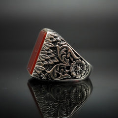 HANDMADE 925 STERLING SILVER RED AGATE GEMSTONE RING