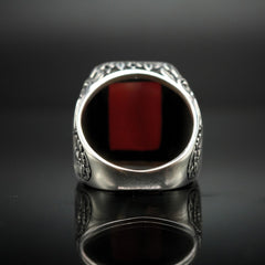HANDMADE 925 STERLING SILVER RED AGATE GEMSTONE RING