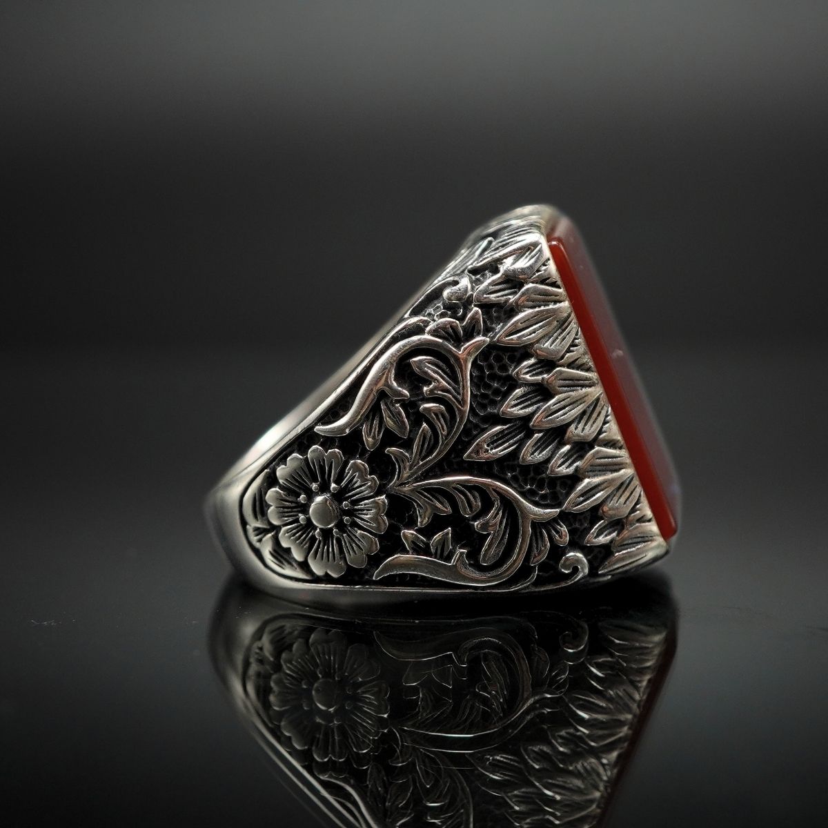 HANDMADE 925 STERLING SILVER RED AGATE GEMSTONE RING