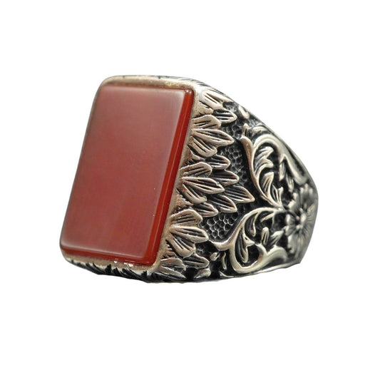 HANDMADE 925 STERLING SILVER RED AGATE GEMSTONE RING