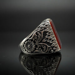 HANDMADE 925 STERLING SILVER RED AGATE GEMSTONE RING