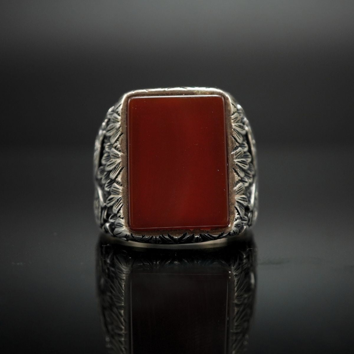 HANDMADE 925 STERLING SILVER RED AGATE GEMSTONE RING
