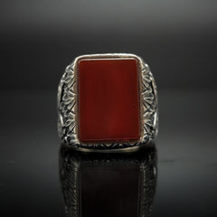 HANDMADE 925 STERLING SILVER RED AGATE GEMSTONE RING