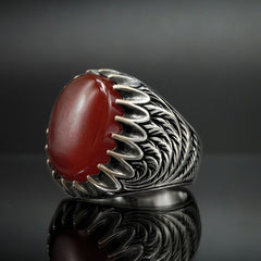 MEN SILVER RING IN RED AGATE