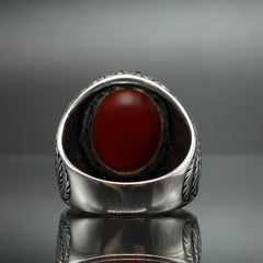 SILVER MEN RING IN RED AGATE STONE