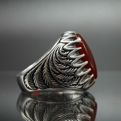 SILVER MEN RING IN RED AGATE STONE