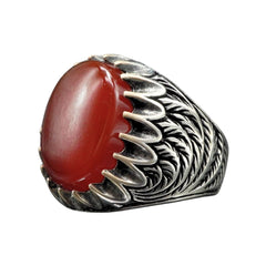 SILVER MEN RING IN RED AGATE STONE