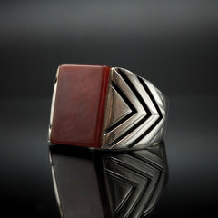 RED AGATE STONE 925 STERLING SILVER RING FOR MEN