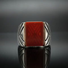 RED AGATE STONE 925 STERLING SILVER HANDMADE RING FOR MEN