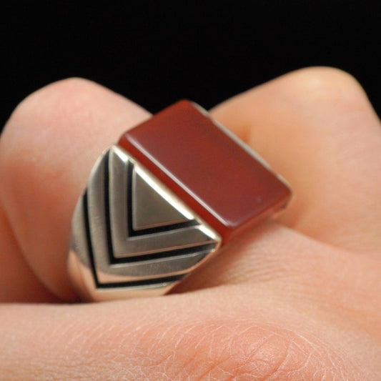 RED AGATE STONE 925 STERLING SILVER HANDMADE RING FOR MEN