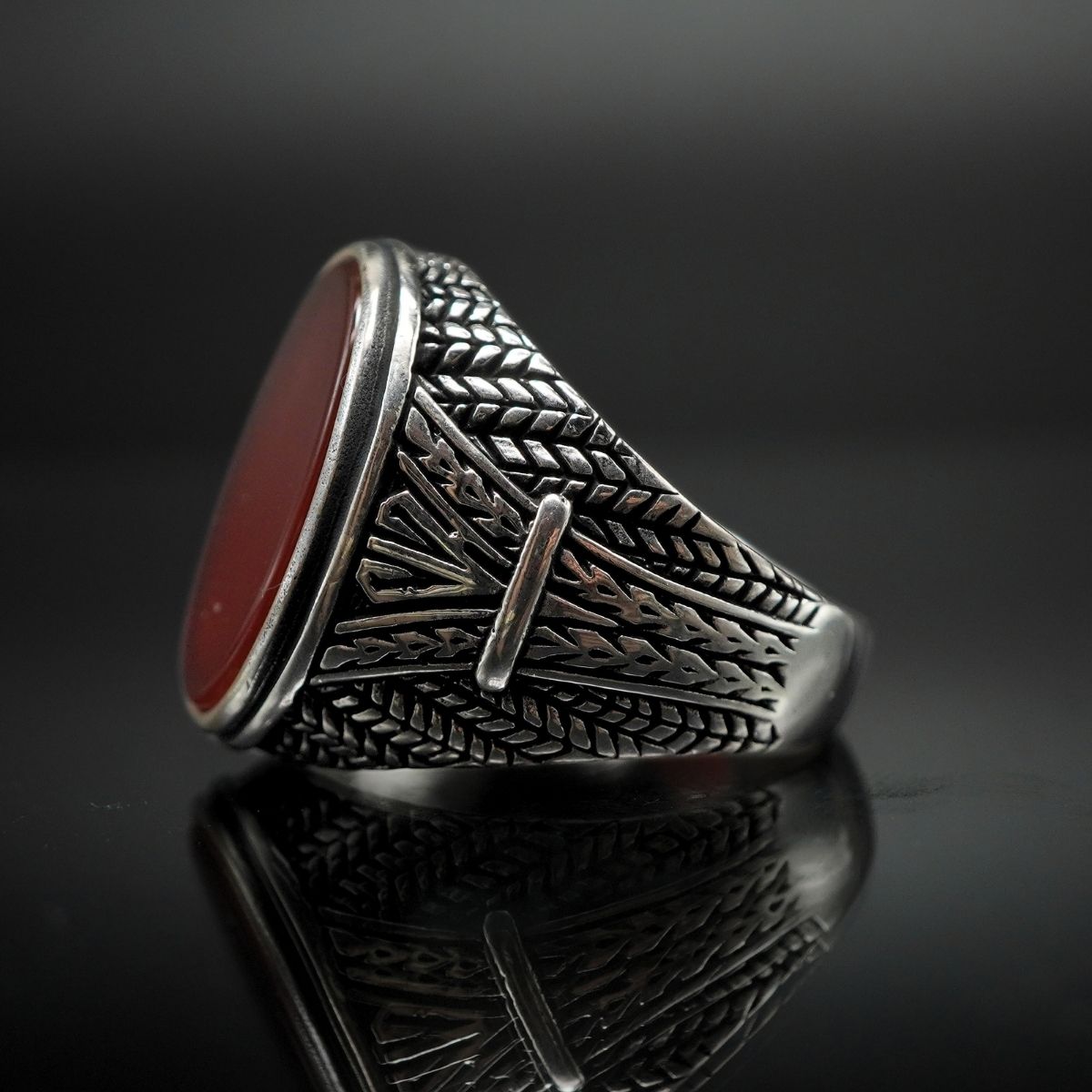 OVAL AGATE GEMSTONE 925 STERLING SILVER RING FOR MEN