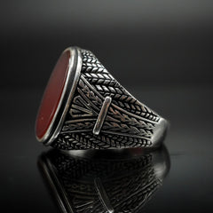 OVAL AGATE GEMSTONE 925 STERLING SILVER RING FOR MEN