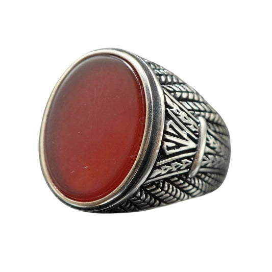 OVAL AGATE GEMSTONE 925 STERLING SILVER RING FOR MEN
